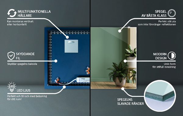 Lustro dekoracyjne prostokątne z podświetleniem LED 50x50 cm