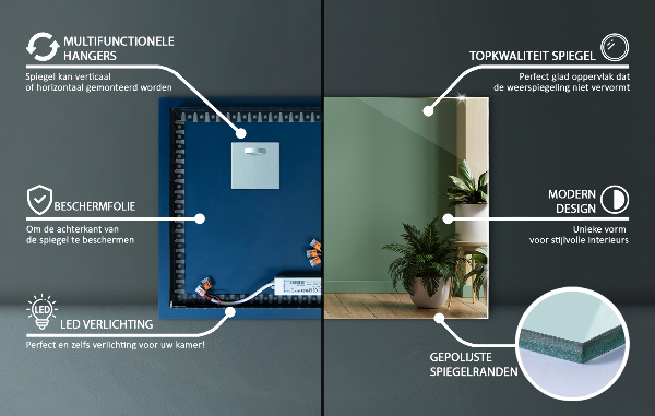 Lustro dekoracyjne prostokątne z podświetleniem LED 50x50 cm