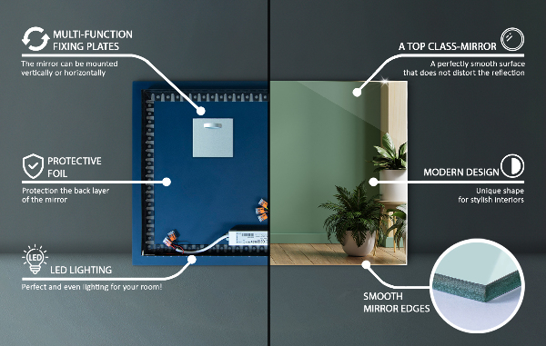 Prostokątne lustro LED 70x50 cm