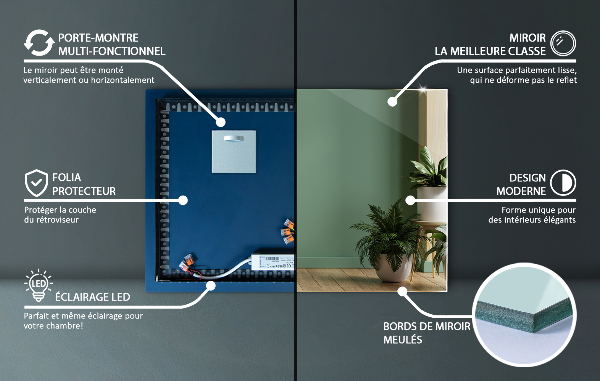 Prostokątne lustro LED 70x50 cm