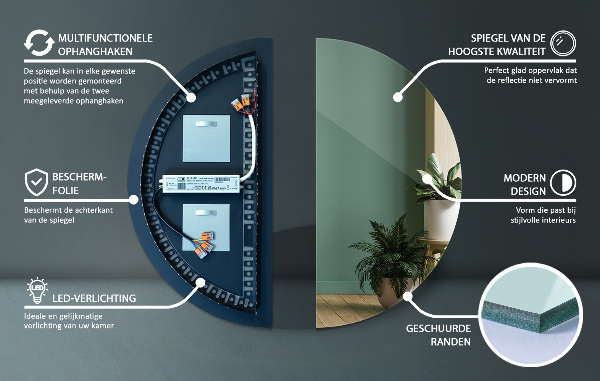 Lustro półkole z podświetleniem led 45x90 cm