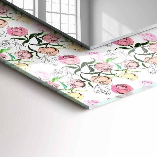 Lustro z drukowaną ramką prostokątne Motywy kwiatowe