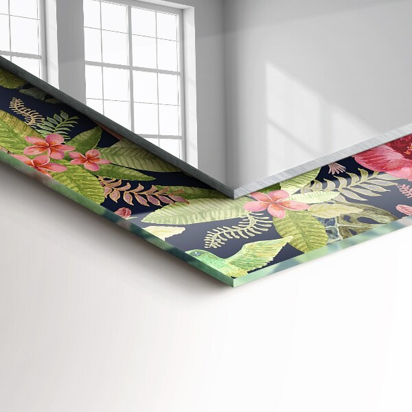 Lustro z nadrukiem prostokątne Kwiaty i ptaki