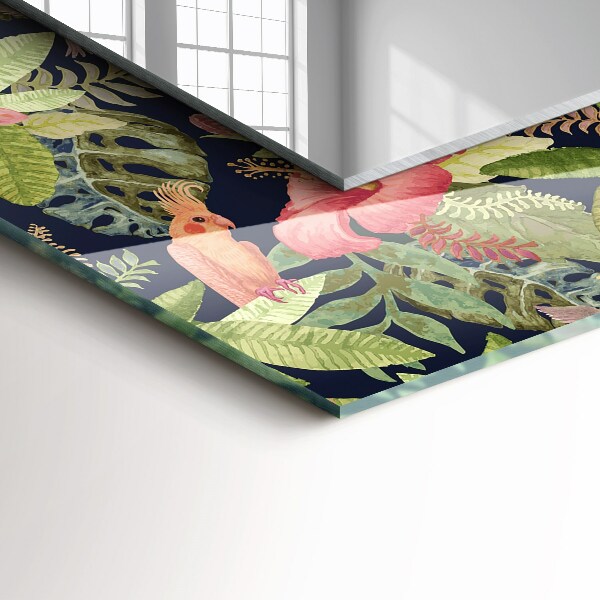 Lustro z nadrukiem prostokątne Kwiaty i ptaki