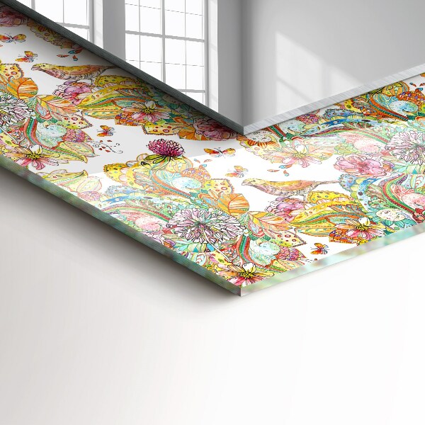 Lustro z drukowaną ramką prostokątne Kolorowe kwiaty motyli