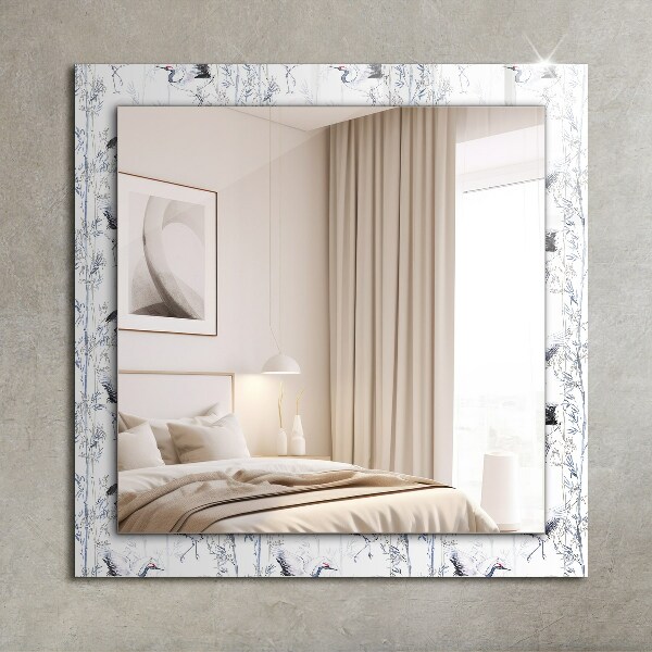 Lustro z nadrukiem prostokątne Żurawie i bambus