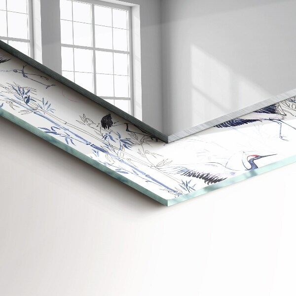 Lustro z nadrukiem prostokątne Żurawie i bambus