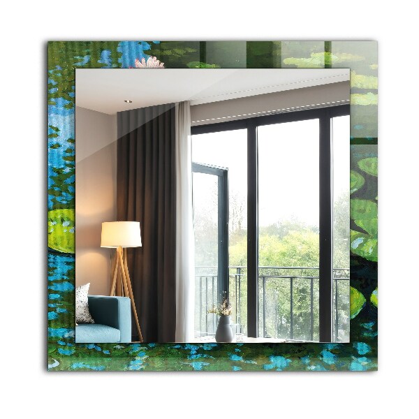 Lustro z nadrukiem dekoracyjne prostokątne Lilia wodna w proszku