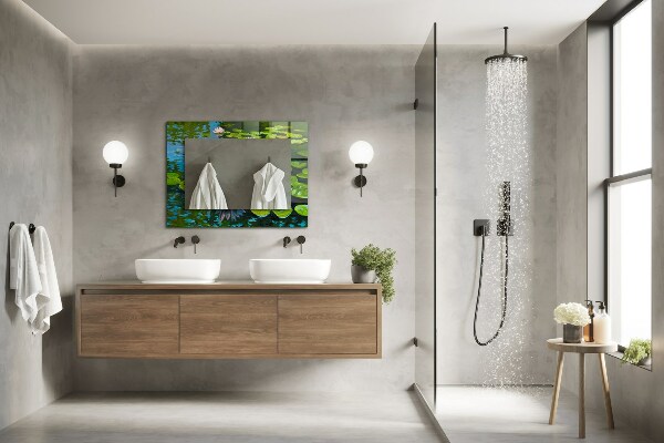 Lustro z nadrukiem dekoracyjne prostokątne Lilia wodna w proszku