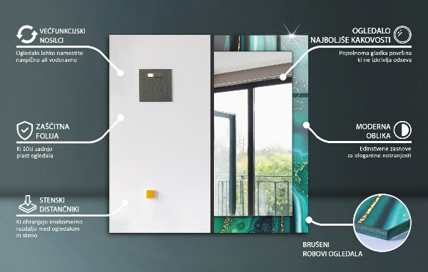 Lustro z nadrukiem prostokątne Czarno-białe ornamenty