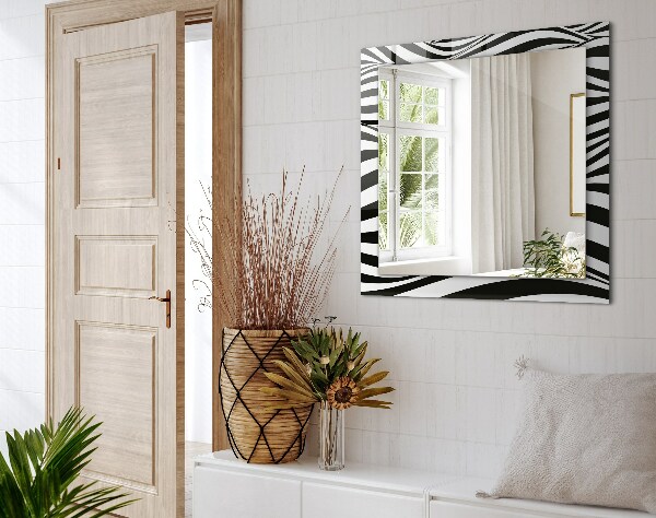 Lustro ramka z nadrukiem prostokątne Czarno-białe fale