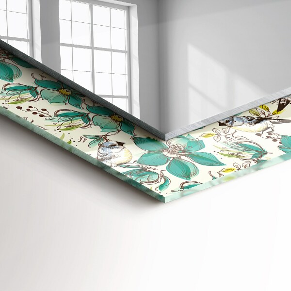 Lustro z drukowaną ramką prostokątne Ptaki i kwiaty