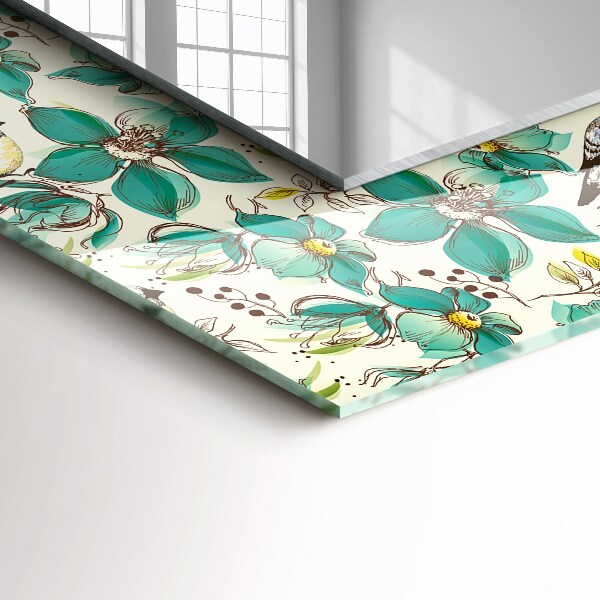 Lustro z drukowaną ramką prostokątne Ptaki i kwiaty