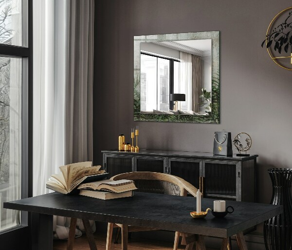 Lustro z nadrukiem dekoracyjne prostokątne Zielone liście paproci