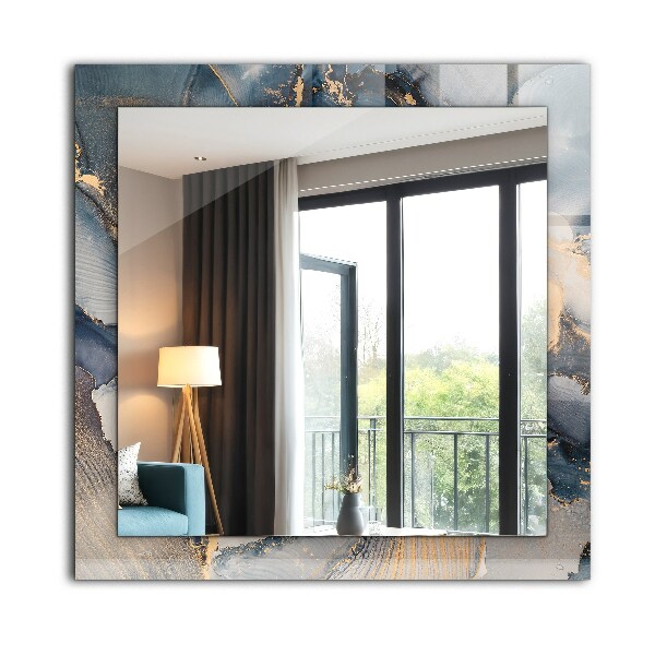 Lustro z drukowaną ramką prostokątne Niebieska sztuka abstrakcyjna