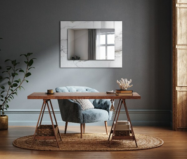 Lustro z nadrukiem dekoracyjne prostokątne Wzory z białego marmuru