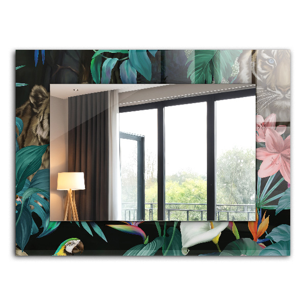 Lustro z nadrukiem prostokątne Papugi z tygrysem w dżungli