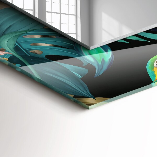 Lustro z nadrukiem prostokątne Papugi z tygrysem w dżungli