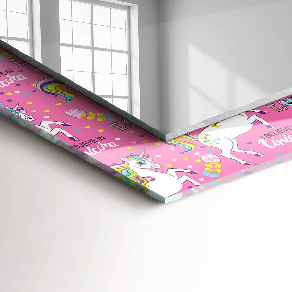 Lustro z drukowaną ramką prostokątne Jednorożce Tęczowe serca