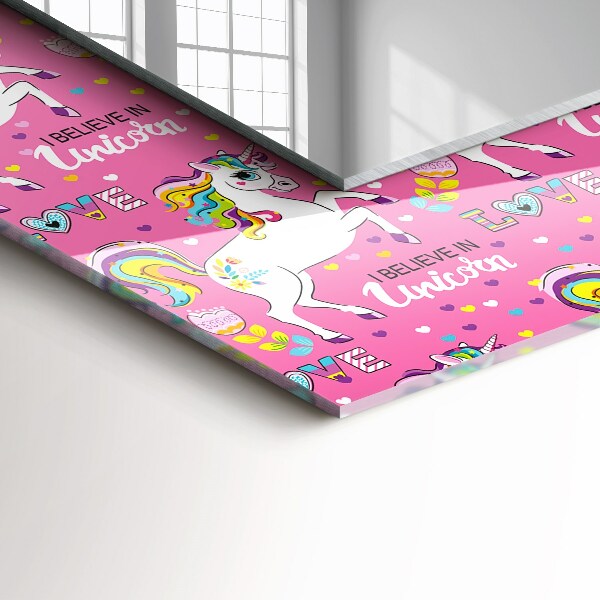 Lustro z drukowaną ramką prostokątne Jednorożce Tęczowe serca