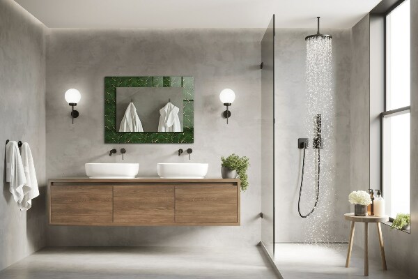 Lustro z drukowaną ramką prostokątne Wzory zielonych liści