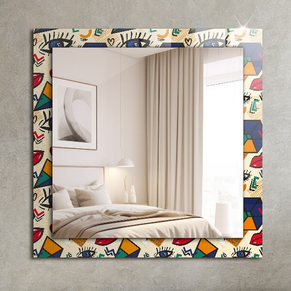 Lustro dekoracyjne prostokątne Kształty oczu i ust