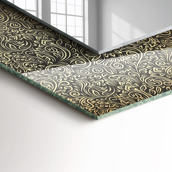 Lustro z drukowaną ramką prostokątne Złoty motyw ozdobny