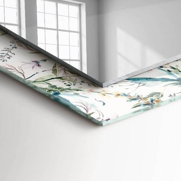 Lustro z nadrukiem dekoracyjne prostokątne Akwarelowy wzór kwiatowy