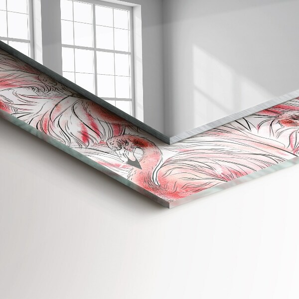 Lustro z nadrukiem prostokątne Różowe flamingi