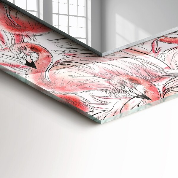 Lustro z nadrukiem prostokątne Różowe flamingi