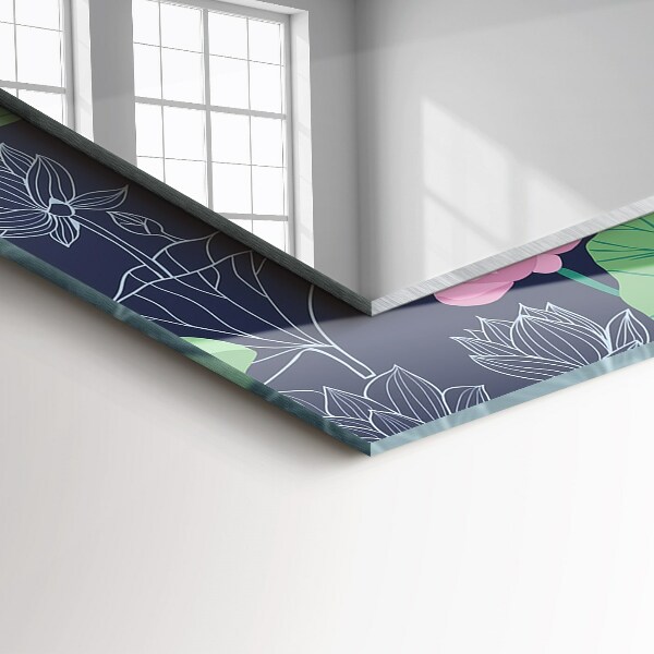 Lustro z nadrukiem dekoracyjne prostokątne Różowe kwiaty lotosu