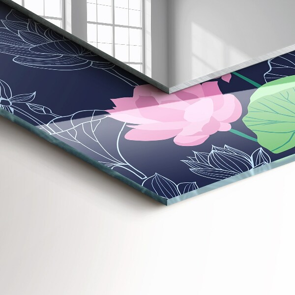 Lustro z nadrukiem dekoracyjne prostokątne Różowe kwiaty lotosu