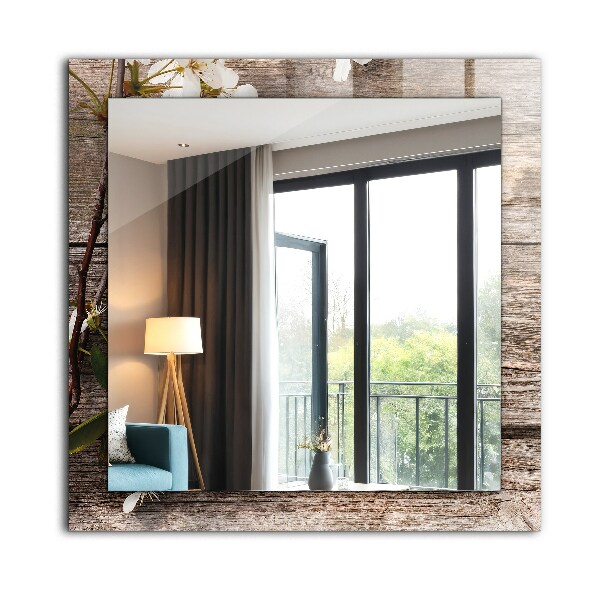 Lustro ścienne dekoracyjne prostokątne Kwiaty na drewnie