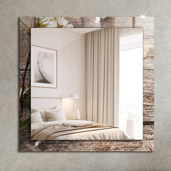 Lustro ścienne dekoracyjne prostokątne Kwiaty na drewnie