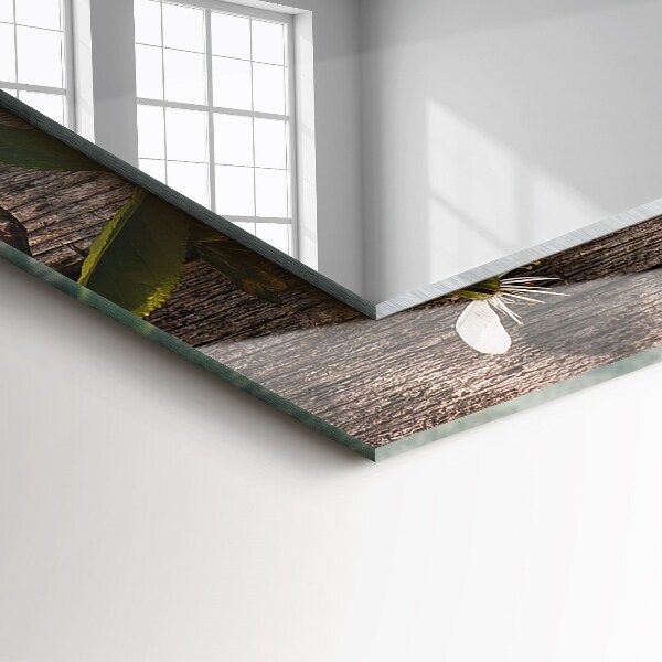 Lustro ścienne dekoracyjne prostokątne Kwiaty na drewnie