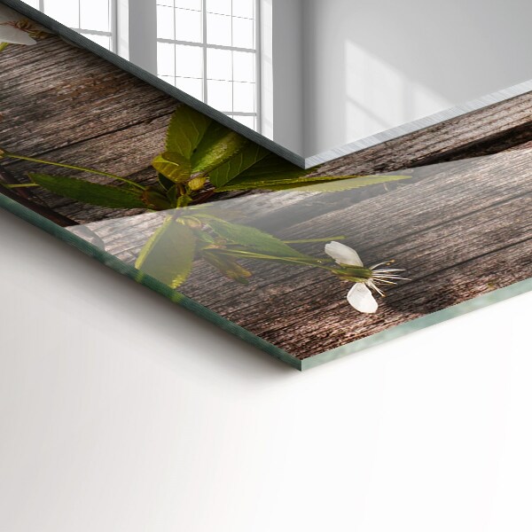 Lustro ścienne dekoracyjne prostokątne Kwiaty na drewnie