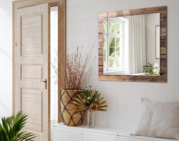 Lustro z drukowaną ramką prostokątne Ściana wyłożona drewnianymi panelami