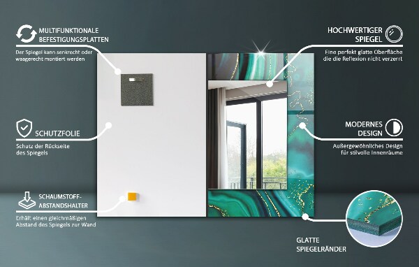 Lustro z drukowaną ramką prostokątne Motywy płatków