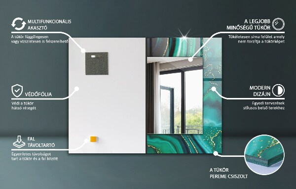 Lustro z nadrukiem dekoracyjne prostokątne Zielone drewniane deski