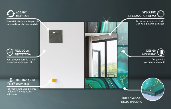Lustro ramka z nadrukiem prostokątne Czarny marmur