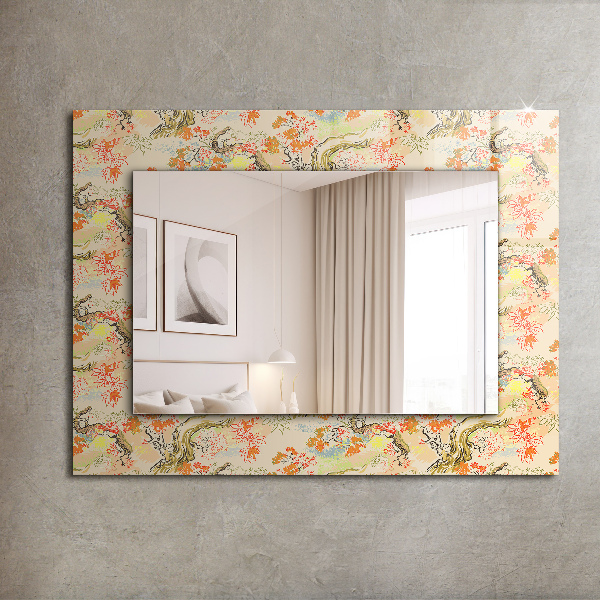 Lustro z drukowaną ramką prostokątne Czarno-biały wzór geometryczny