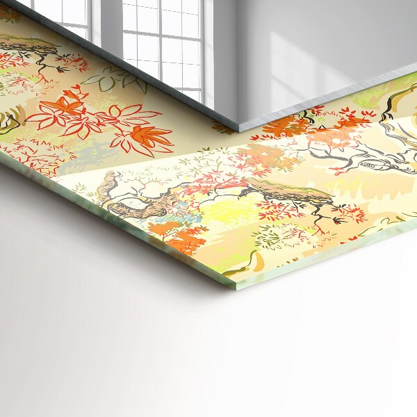 Lustro z drukowaną ramką prostokątne Czarno-biały wzór geometryczny