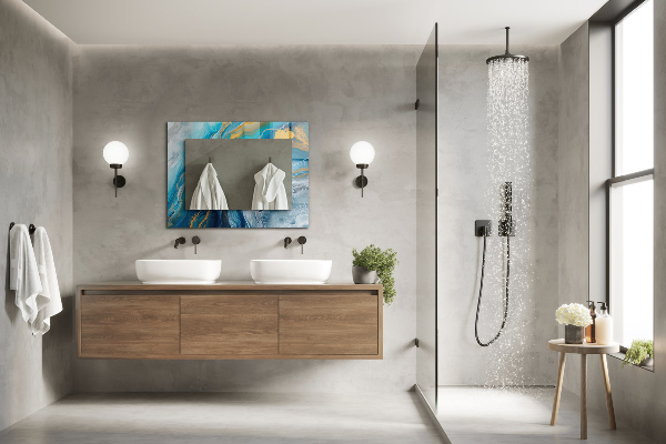 Lustro ramka z nadrukiem prostokątne Frotte Astratta w kolorze marmuru