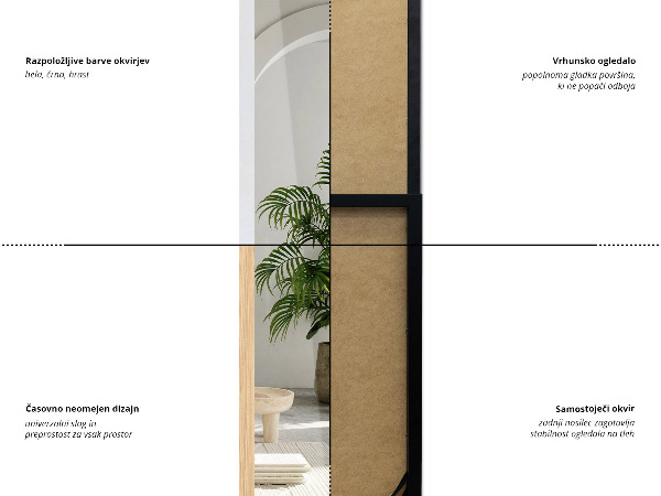 Lustro stojące z czarną ramą 36x156 cm