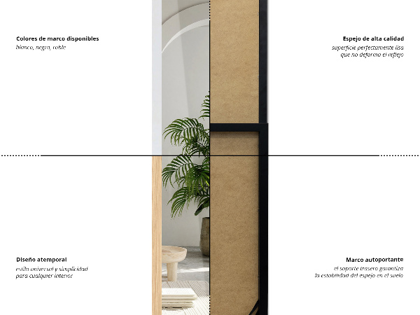 Lustro stojące z ramą w kolorze dębowym 36x156 cm