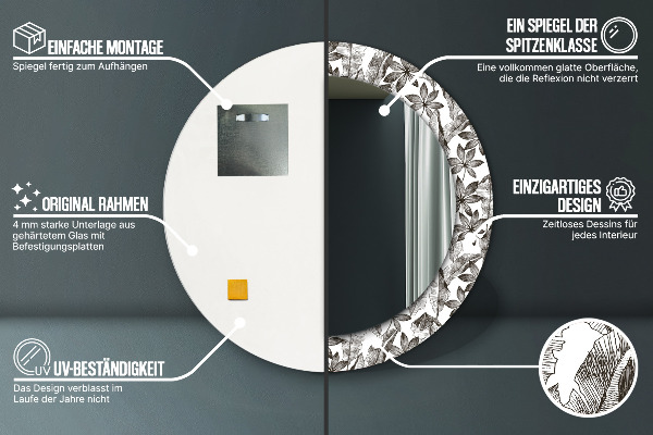 Lustro ścienne dekoracyjne okrągłe Liście tropikalne