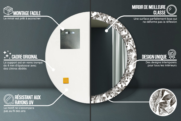 Lustro ścienne dekoracyjne okrągłe Liście tropikalne