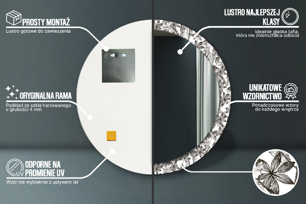 Lustro ścienne dekoracyjne okrągłe Liście tropikalne