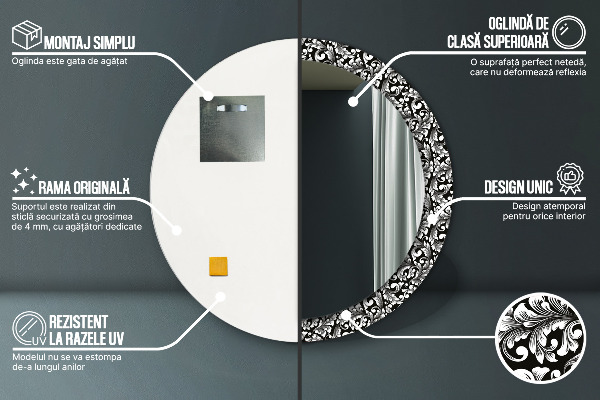 Lustro z drukowaną ramką okrągłe Ornament