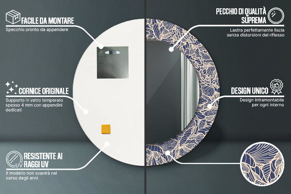 Lustro ścienne dekoracyjne okrągłe Kwiaty